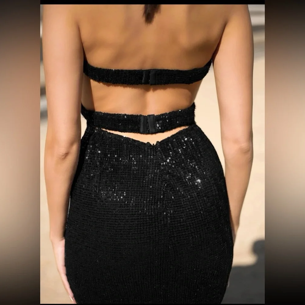 Strapless Black Sequin Mermaid Evening Dress